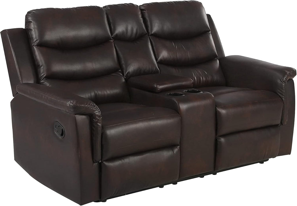 68" Wall Hugger RV Couch with Console Cup Holder Double Seat Reclining Chair Browm C75799