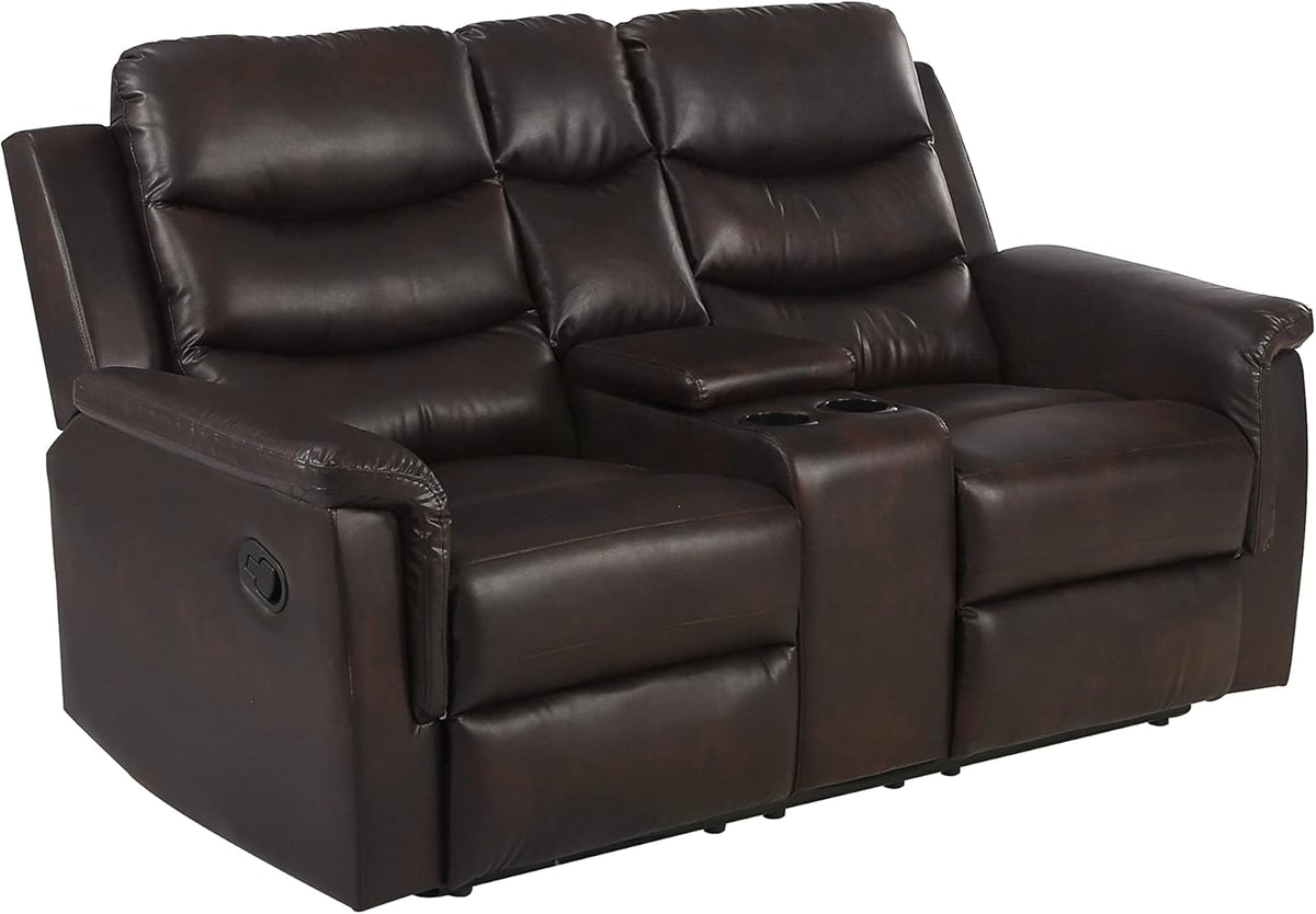 68" Wall Hugger RV Couch with Console Cup Holder Double Seat Reclining Chair Browm C75799
