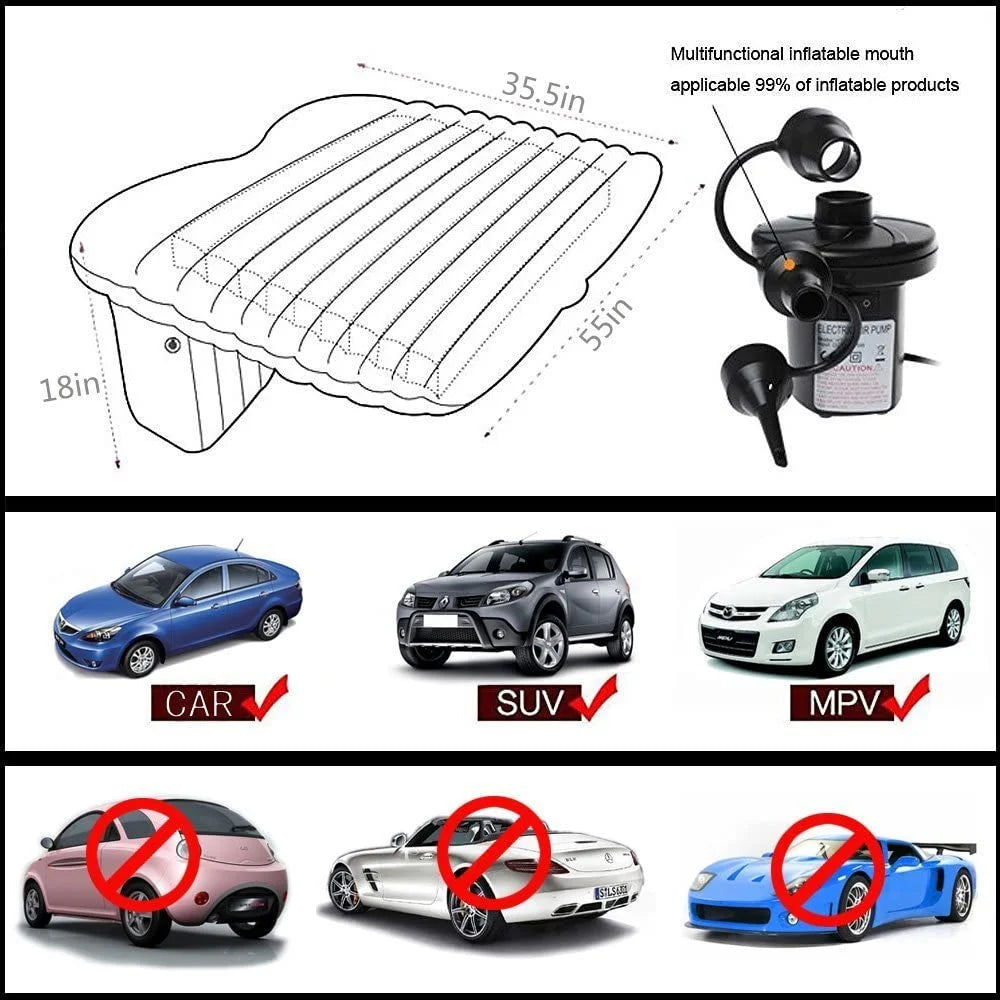 Car Bed Air Mattress with Motor Pump, Two Pillows, Natural Beige O803529