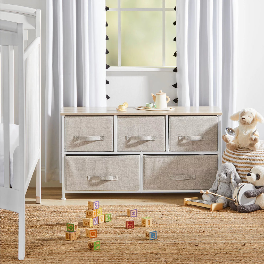 Wide 5 Removable Fabric Drawers Storage Dresser O153425
