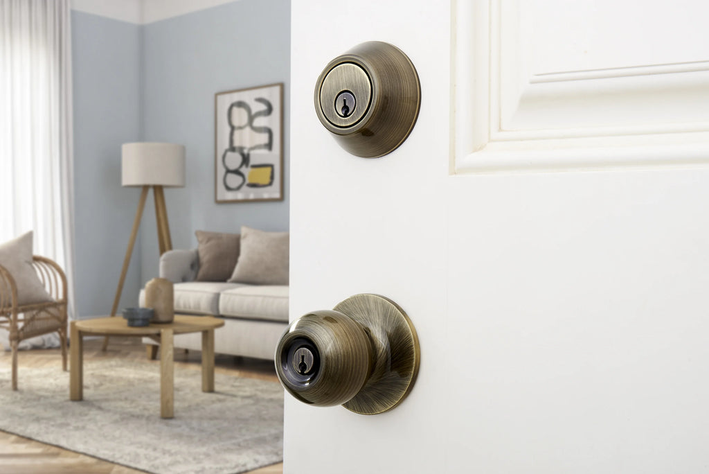 Keyed Entry Ball Doorknob and Deadbolt Combo in Oil-Rubbed Bronze, Twin Pack T878