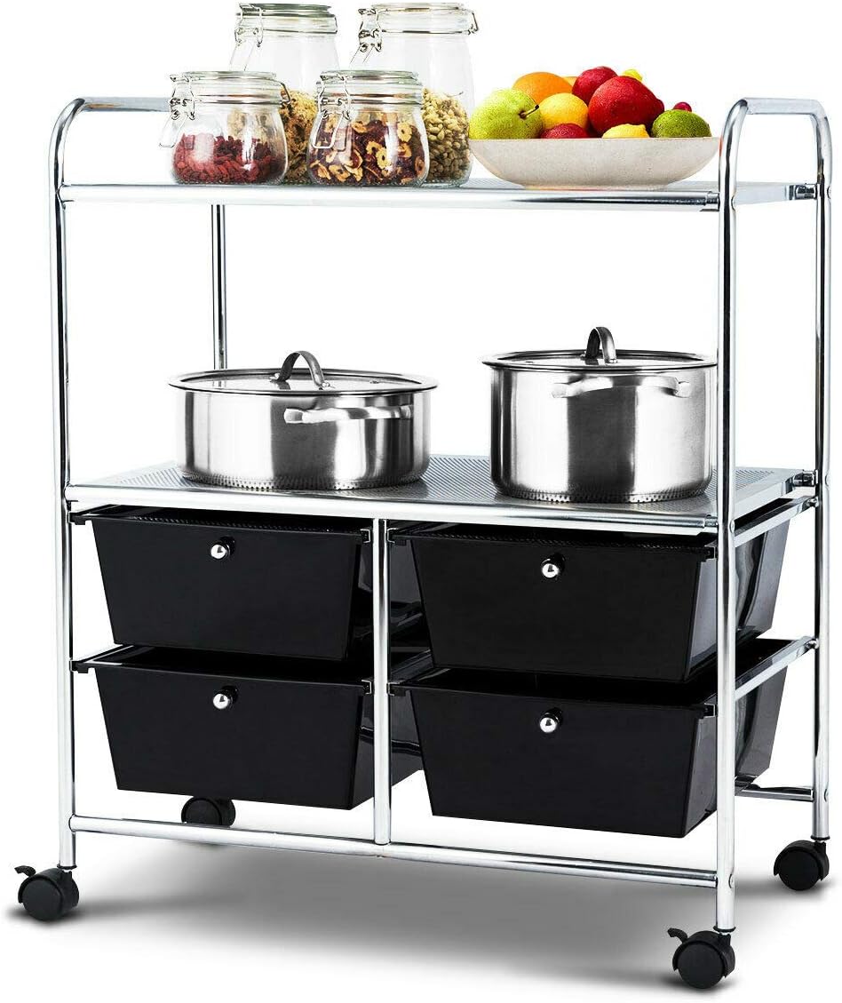 White Rolling Storage Cart with 4 Drawers 2 Shelves Y20189