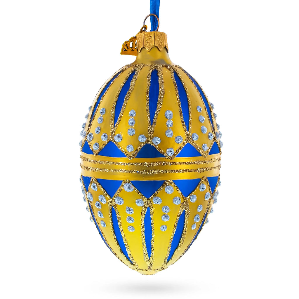 Blue Enamel Egg Glass Ornament 4 Inches O746685