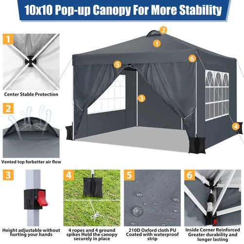 10'x10' Pop up Canopy Tent with 4 Side Walls and Carry Bag Z9516