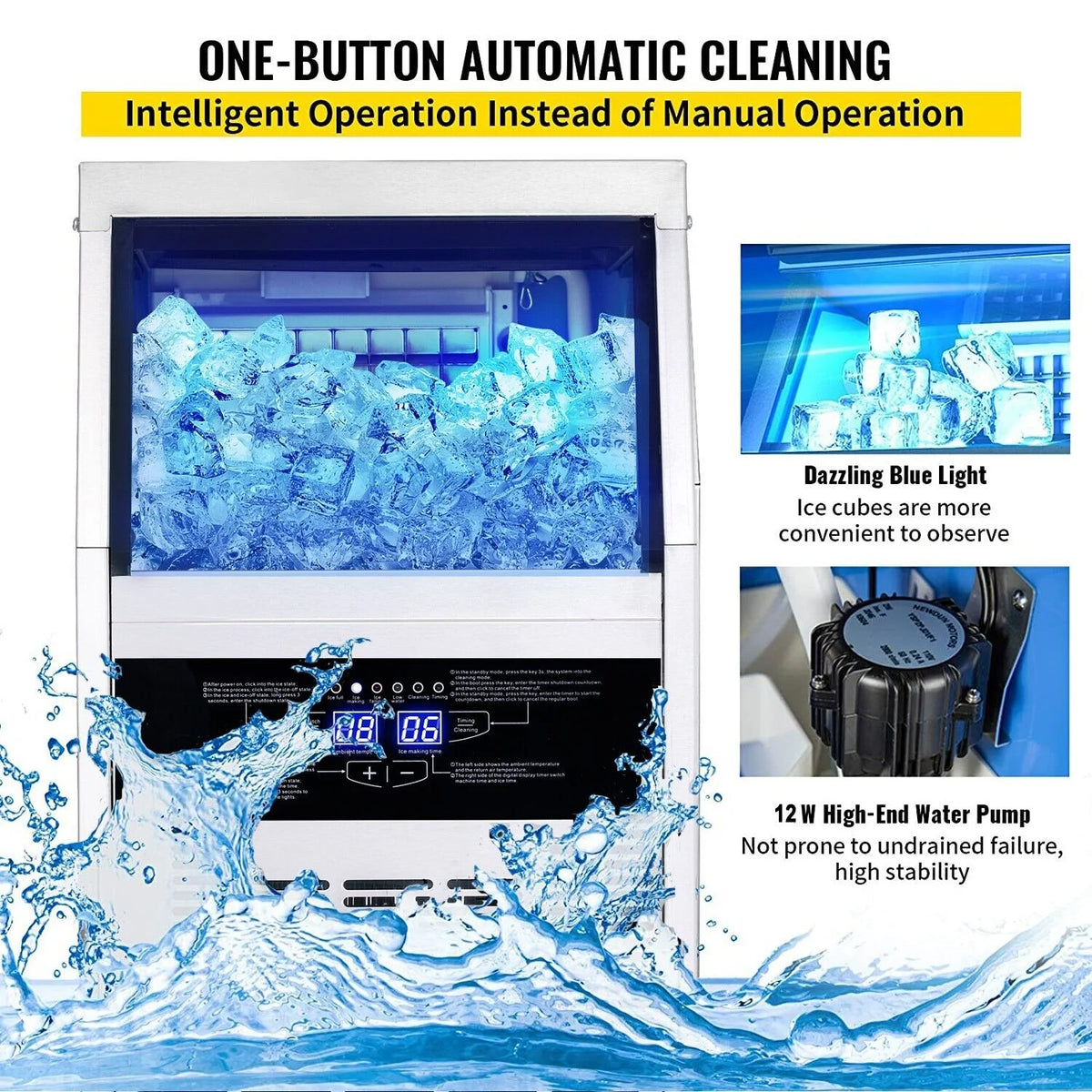 Commercial Ice Maker 90lb Stainless Steel Built-in Cube Machine K22032