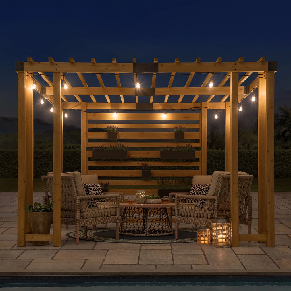10.5 ft. x 10 ft. Cedar Wood Pergola with Adjustable Hanging Planters Q829597