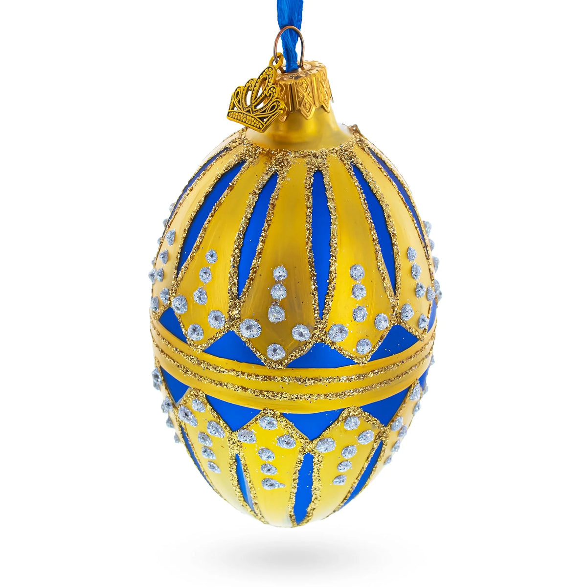 Blue Enamel Egg Glass Ornament 4 Inches O746685