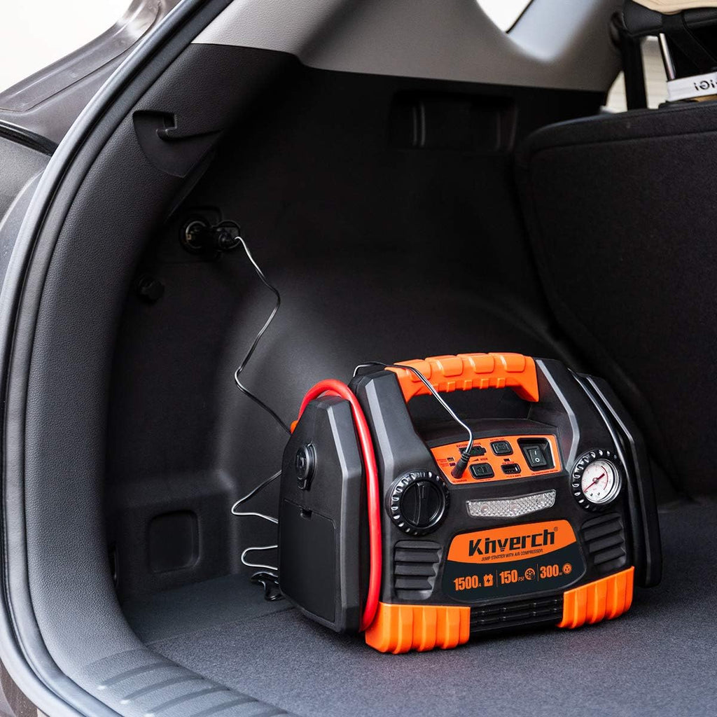 Portable Car Jump Starter 1000 Peak Amp 12-Volt with 1-USB 1-12V Power Ports & 150 PSI Air Compressor E5870