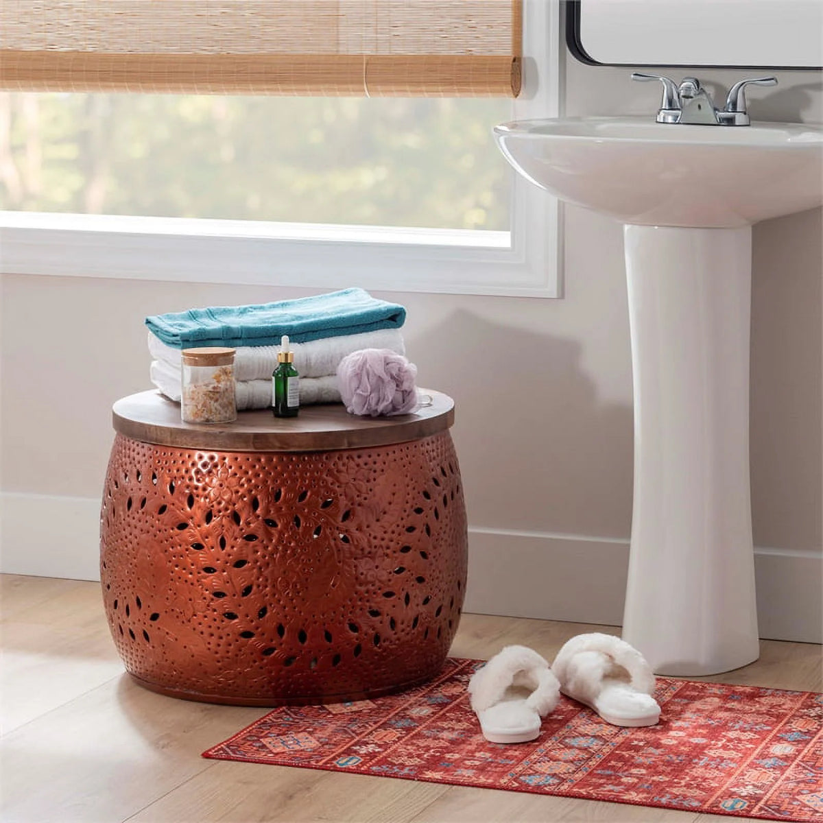 Metal and Wood Drum Table A71538