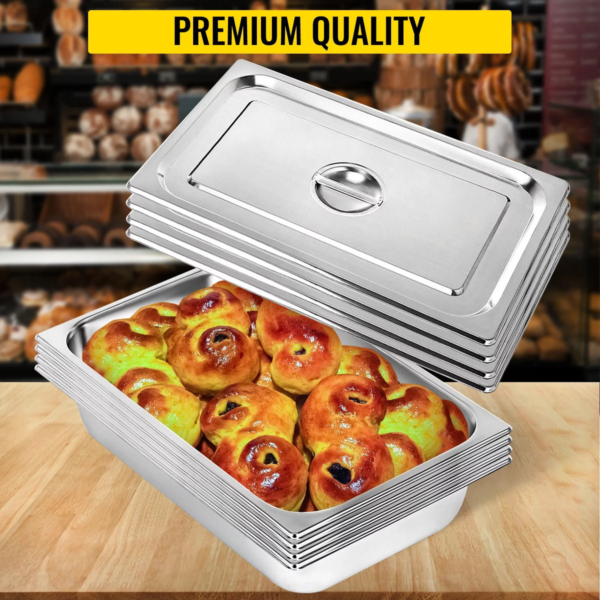 4 Pack 4 Inch Deep Full Size Stainless Steel Hotel Pan with Lid O39702