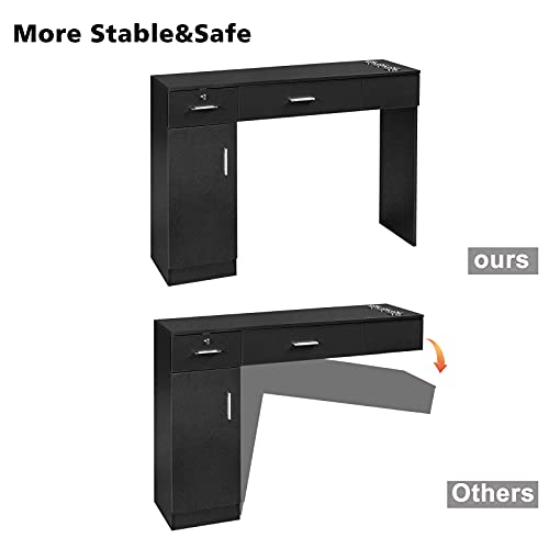 Black Wall Mount Barber Station with Mirror, 2 Drawers, 1 Storage Cabinet, 3 Open Shelves Y560