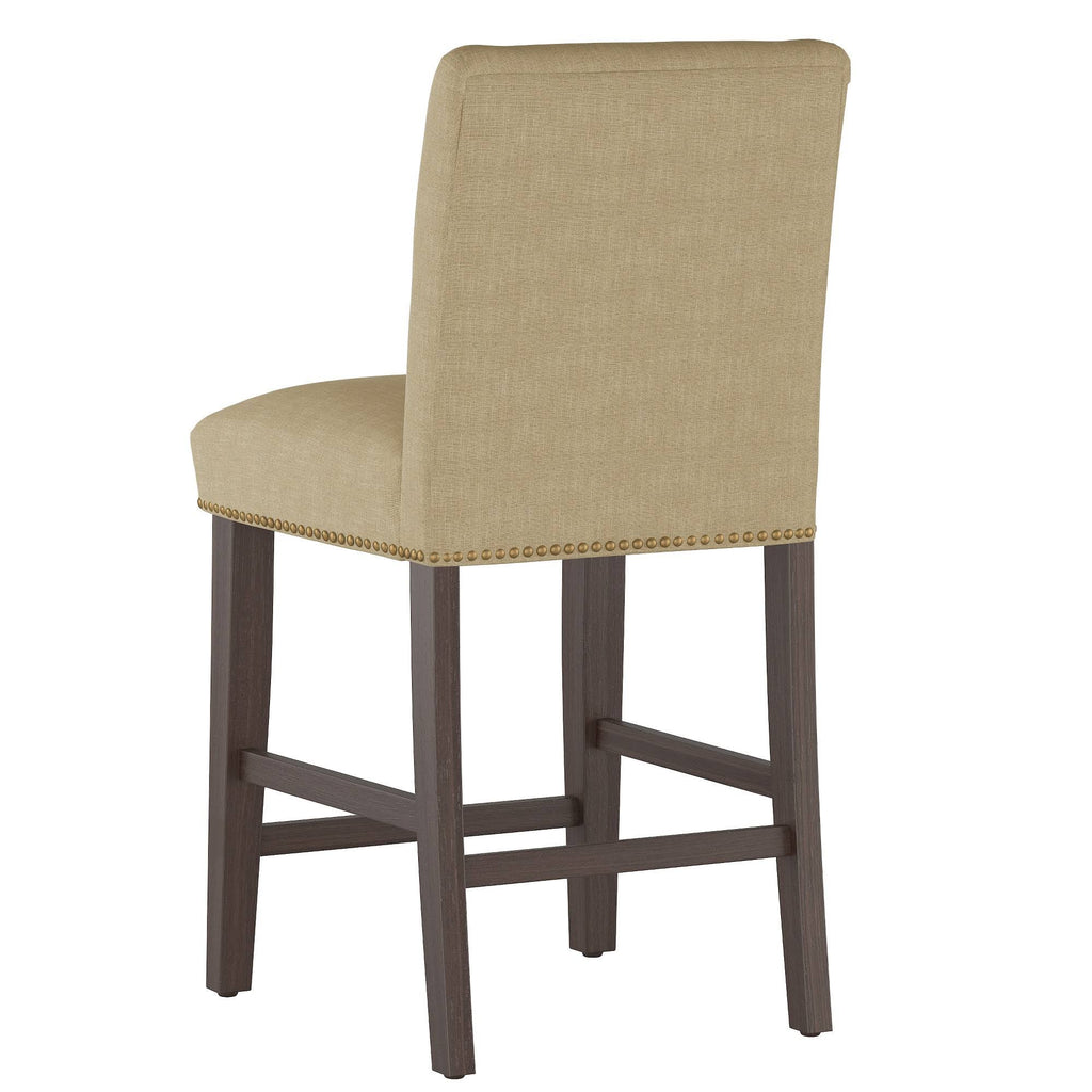 Natural Linen Counter Height Barstool with Brass Nail Buttons U32079