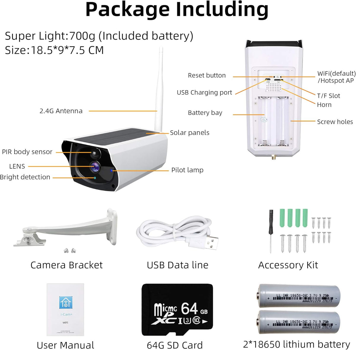 Outdoor Solar Security Camera 1080P HD Wireless WiFi Surveillance Camera with Night Vision, 2-Way Audio, IP67 Waterproof, 64G SD Card B35445