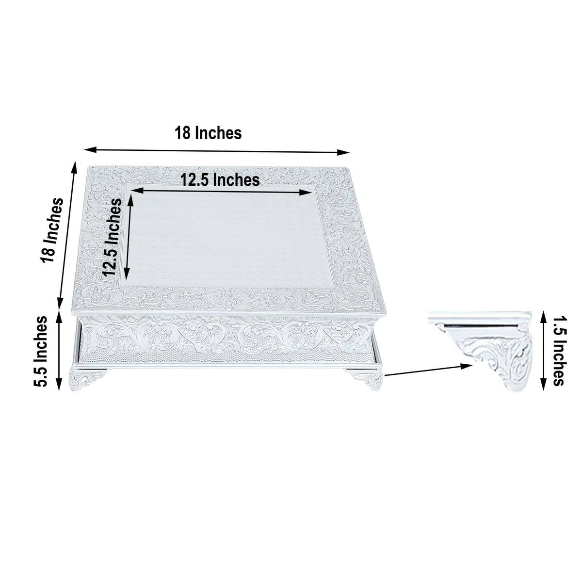 Silver Square Embossed Wedding Cake Stand Riser L65054