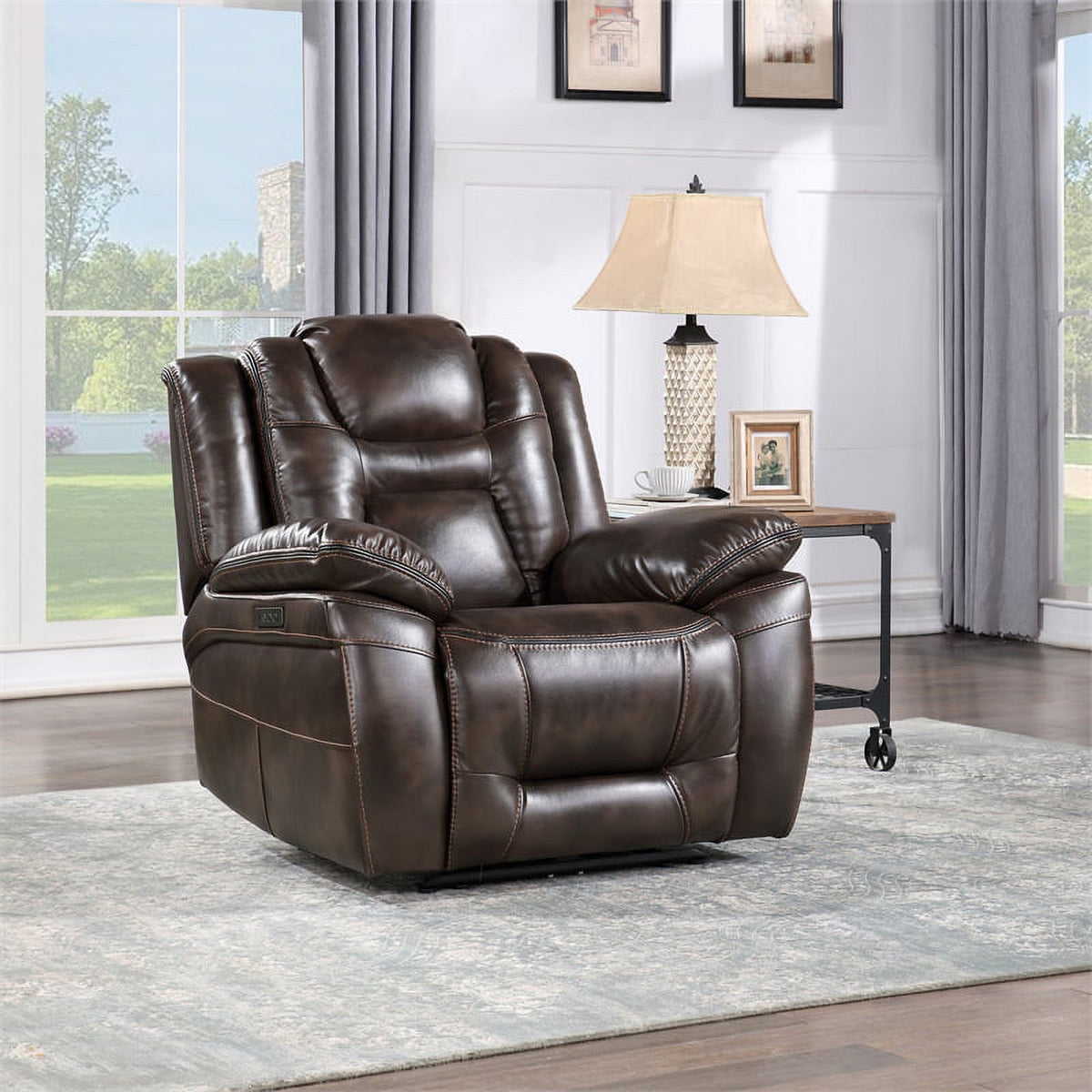Brown Faux Leather Dual Power 3PC Set P4917