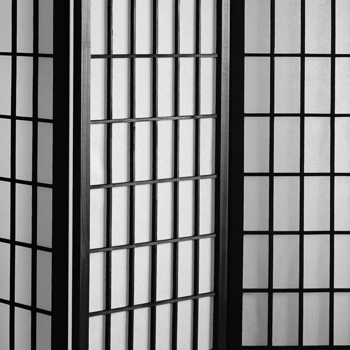 Black 3 Panel 5 ft. Tall Window Pane Shoji Screen J83070