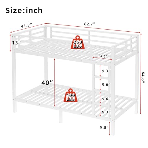 Twin XL Over Twin XL Black Metal Bunk Bed with Ladder and Guardrail V9807