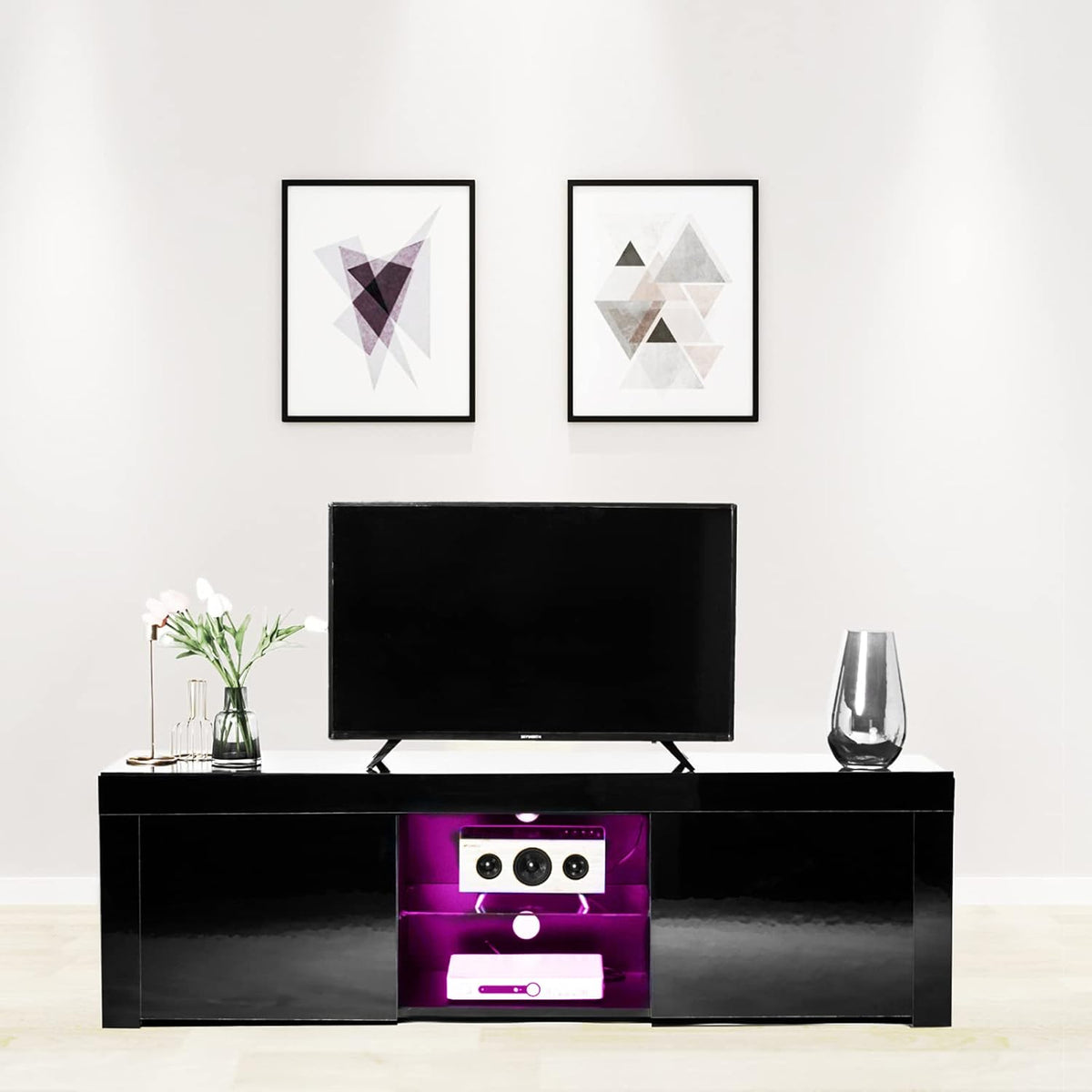 Black Buffet Storage Cabinet with 20 Color LED Lights C556