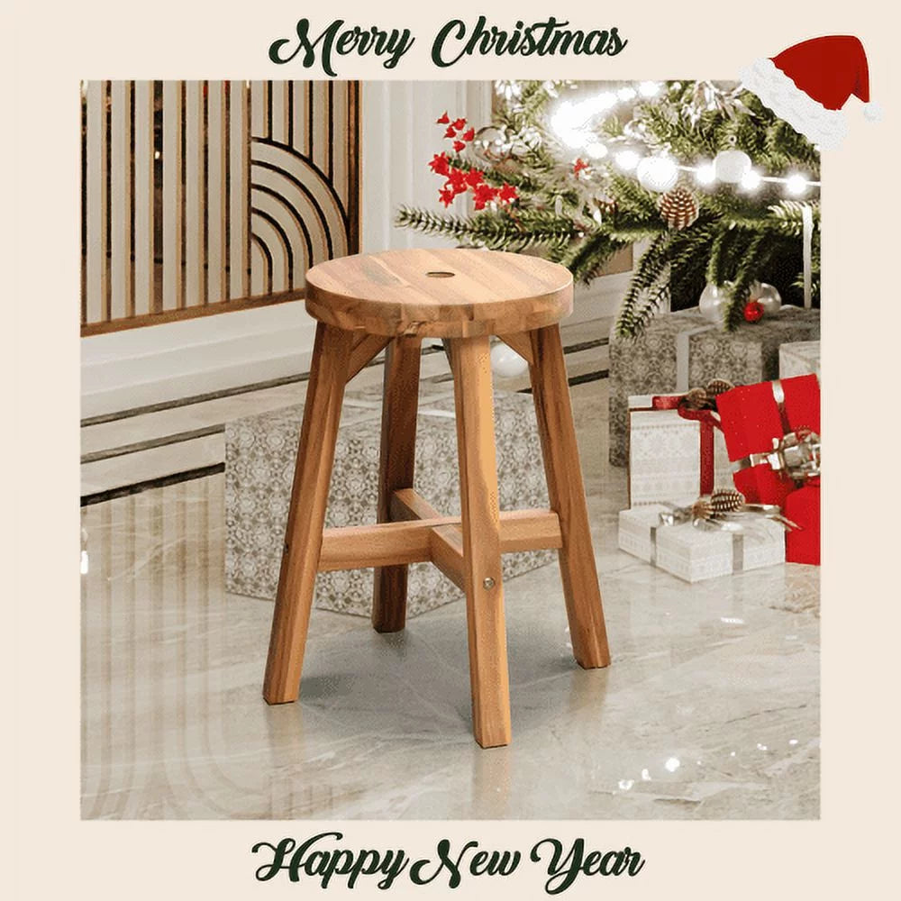 Acacia Wood Stool Round Top Natural Color U3360