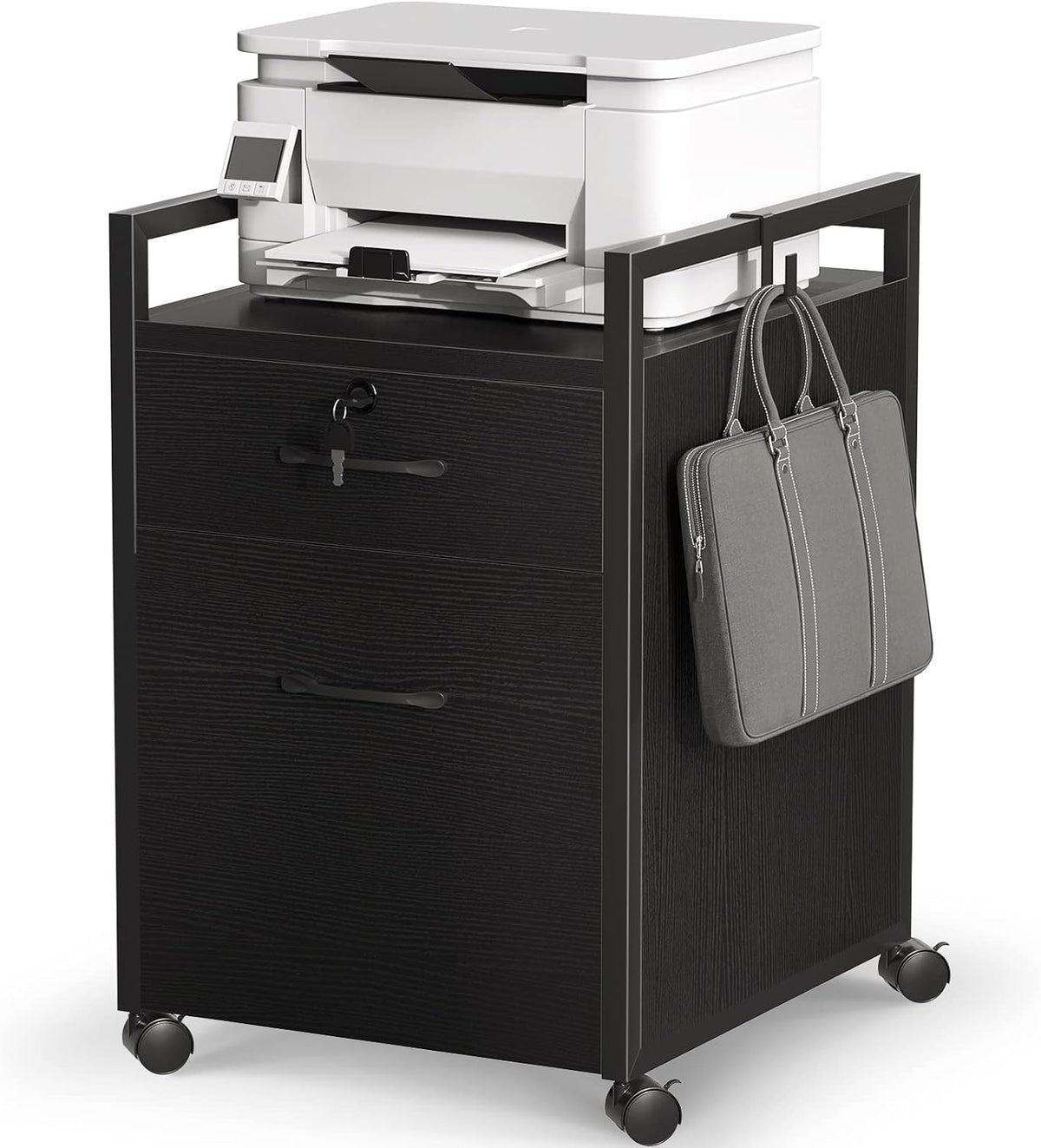 Black Mobile File Cabinet with 2 Drawers and Lock K661147