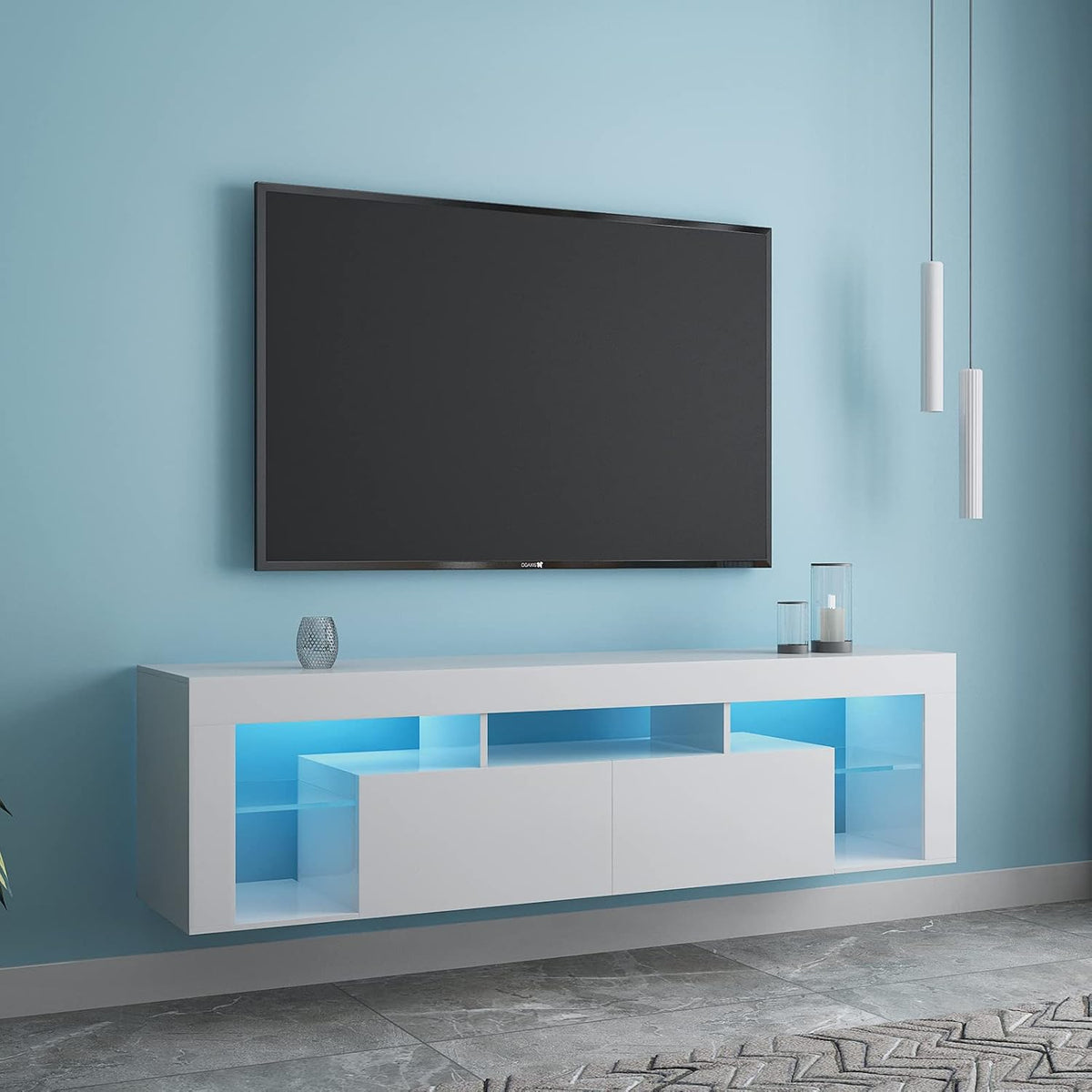Black Buffet Storage Cabinet with 20 Color LED Lights C556