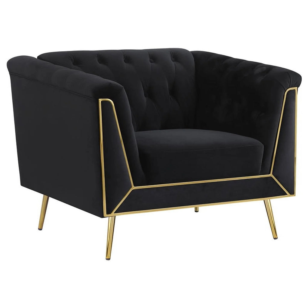 3-piece Fabric Tuxedo Arm Tufted Back Set in Black N23729