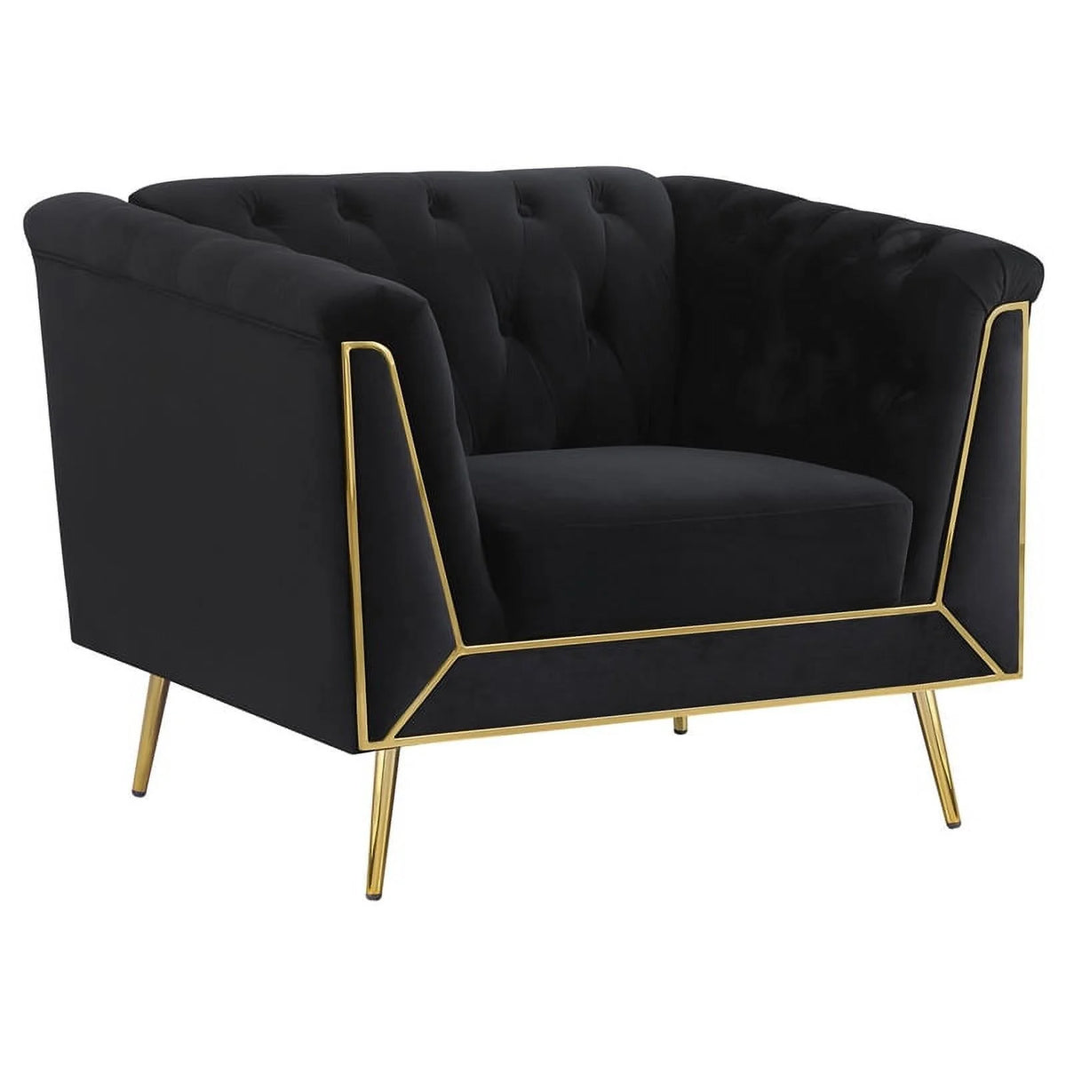 3-piece Fabric Tuxedo Arm Tufted Back Set in Black N23729