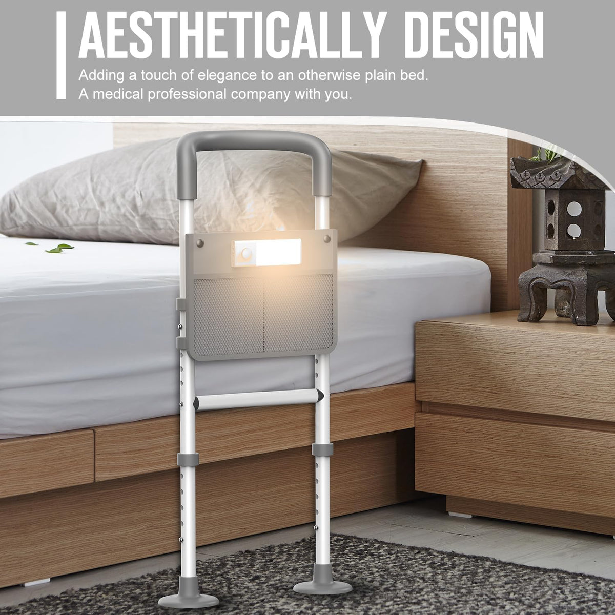 Medical Bed Rail with Motion Light and Storage Pouch M2891