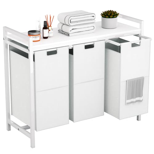 White 3 Section Laundry Hamper with 3 Removable Bags M825