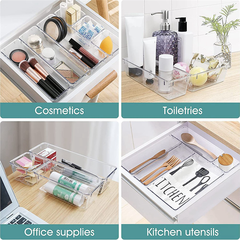 15PCS Clear Plastic Drawer Organizer Set Storage Bins B9447