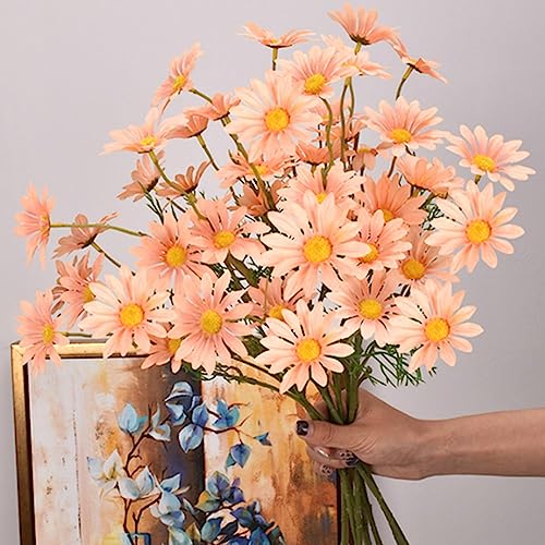 12 Bundles Artificial Silk Daisy UV Resistant Outdoor Fake Wildflowers with Stems Greenery Shrubs Plants (orange) M223