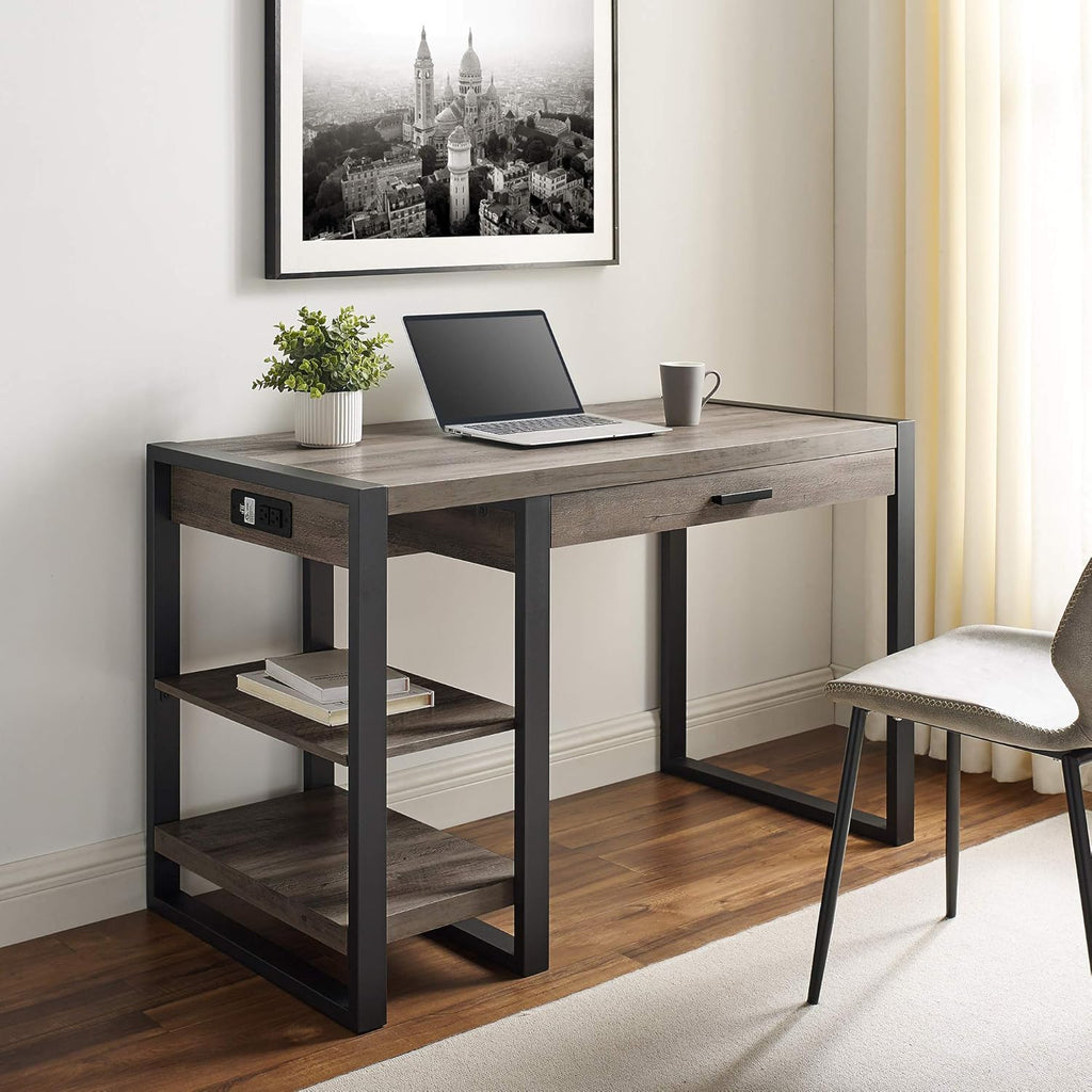 48 Inch Grey Wash Computer Gaming Desk with Storage K8821
