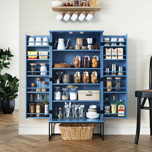 Blue Pantry Cabinet with Adjustable Shelves T81333