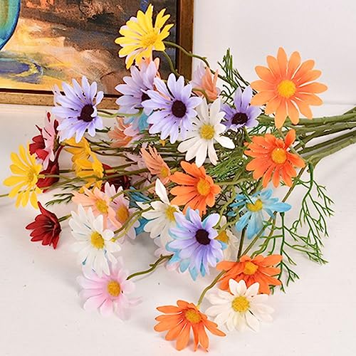12 Bundles Artificial Silk Daisy UV Resistant Outdoor Fake Wildflowers with Stems Greenery Shrubs Plants (orange) M223