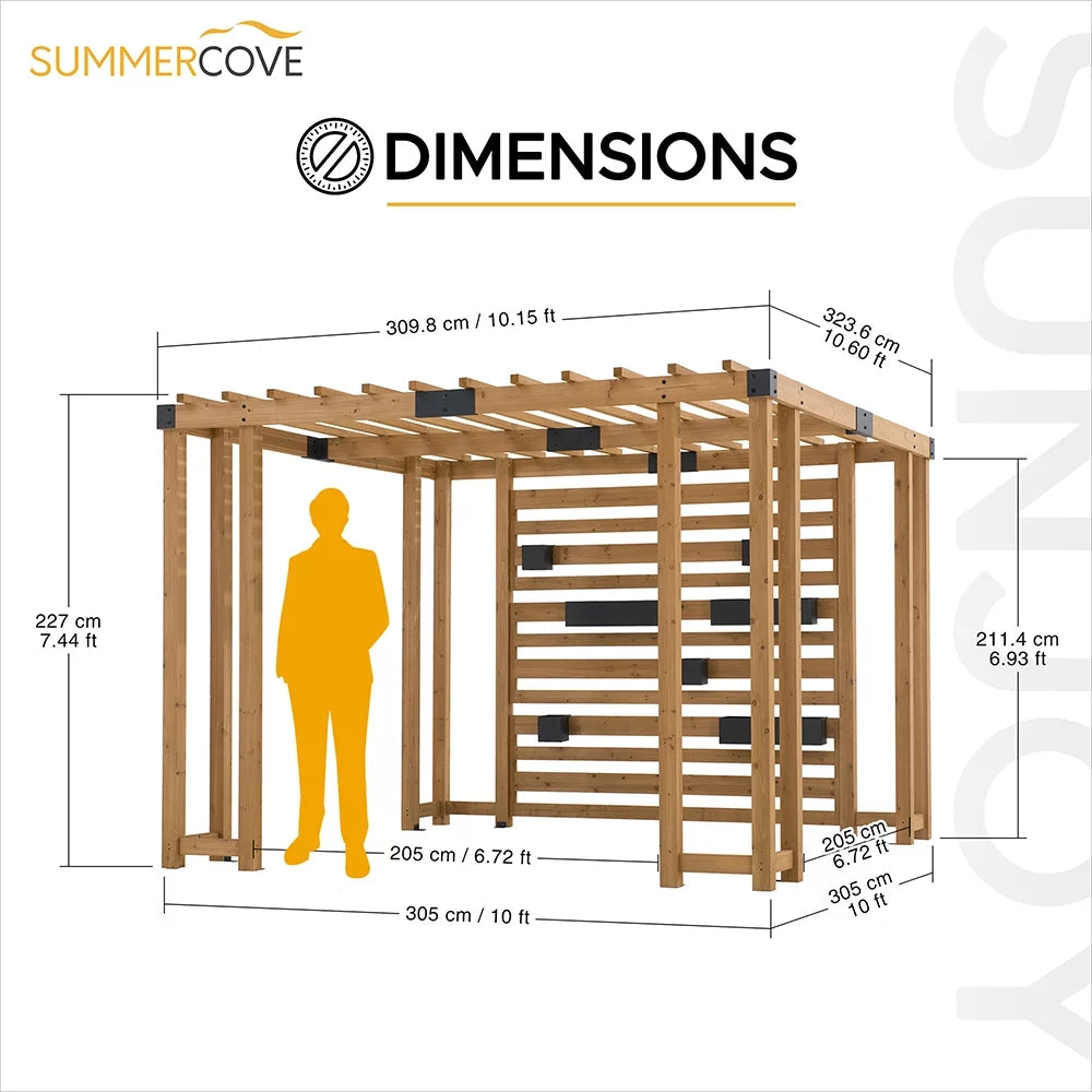 10.5 ft. x 10 ft. Cedar Wood Pergola with Adjustable Hanging Planters Q829597