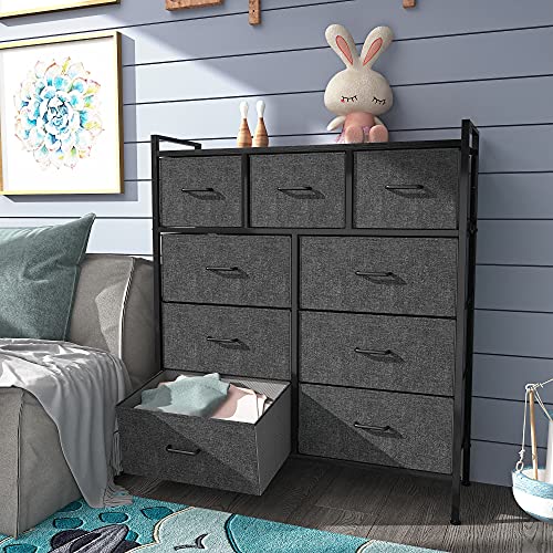 9-Drawer Fabric Dresser with Steel Frame and Wooden Top J12220