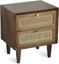 Brown Pine Wood Nightstand with 2 Drawers J3633