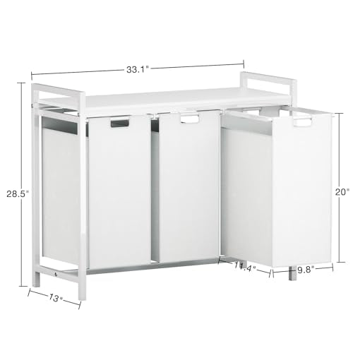 White 3 Section Laundry Hamper with 3 Removable Bags M825