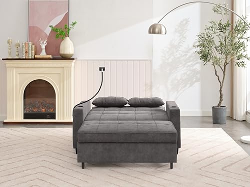 Green Convertible Sleeper Sofa Bed with USB Charging Cupholders D321559