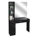 Black Wall Mount Barber Station with Mirror, 2 Drawers, 1 Storage Cabinet, 3 Open Shelves Y560