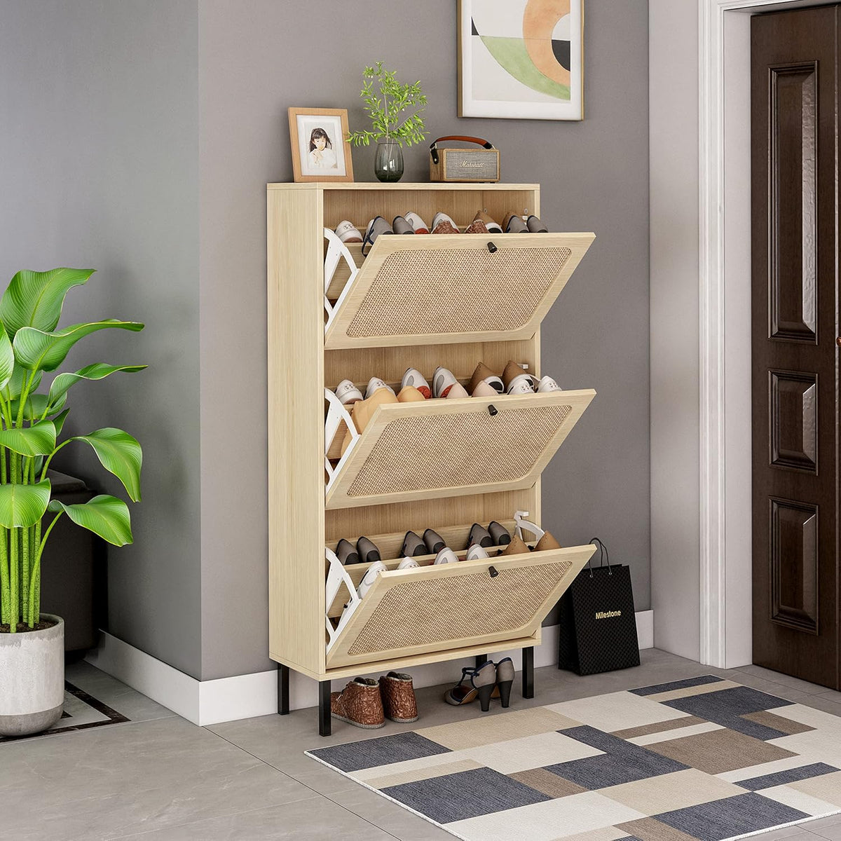 White Freestanding Slim Storage Cabinet J160