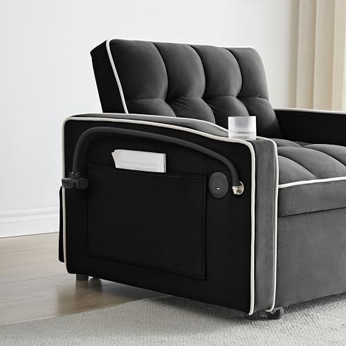 Creamy White Convertible Sleeper Sofa Chair with Cup Holder I97812