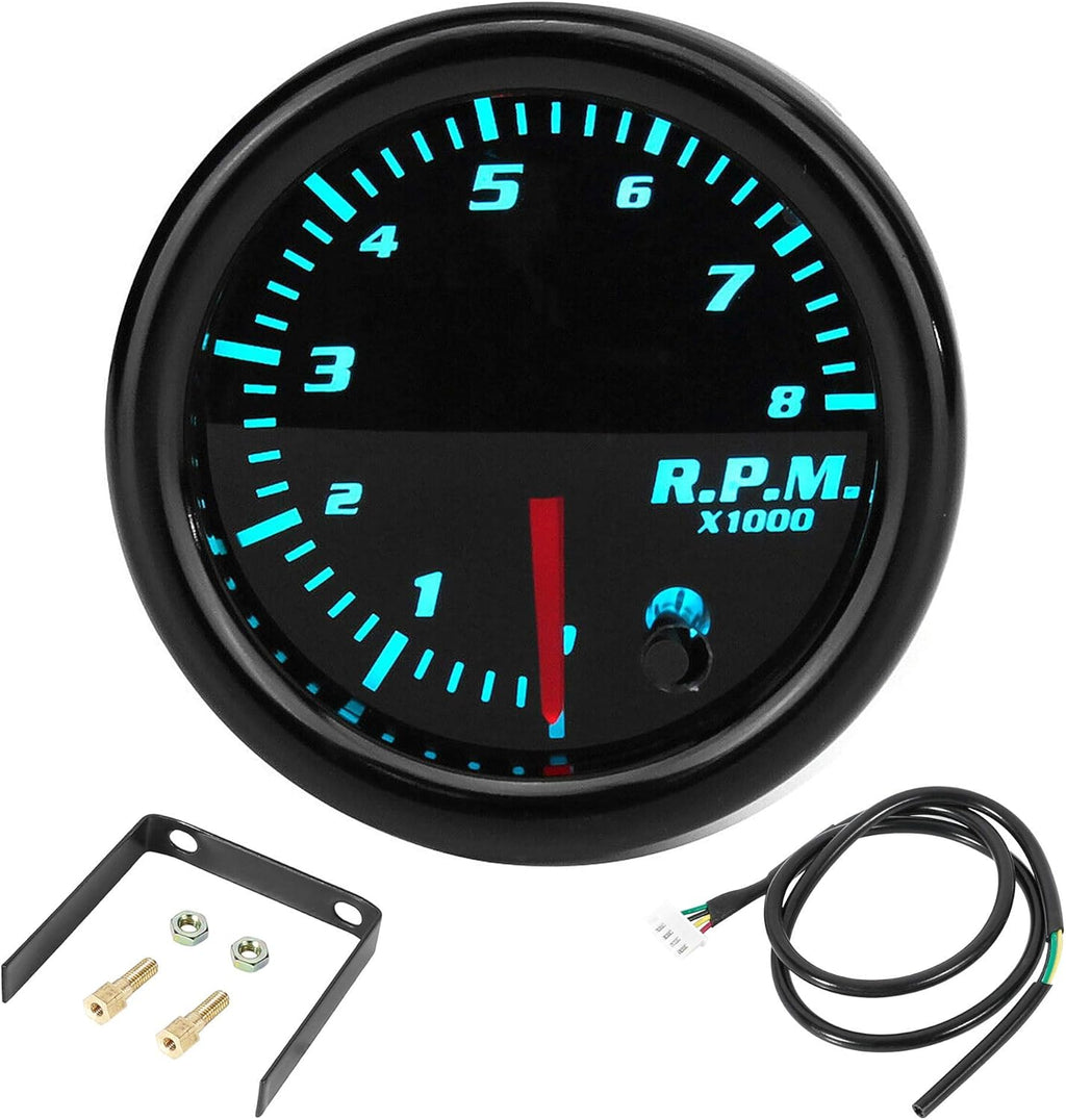 1 Set 52mm 7 Color LED Tachometer Gauge Black Dial K5635