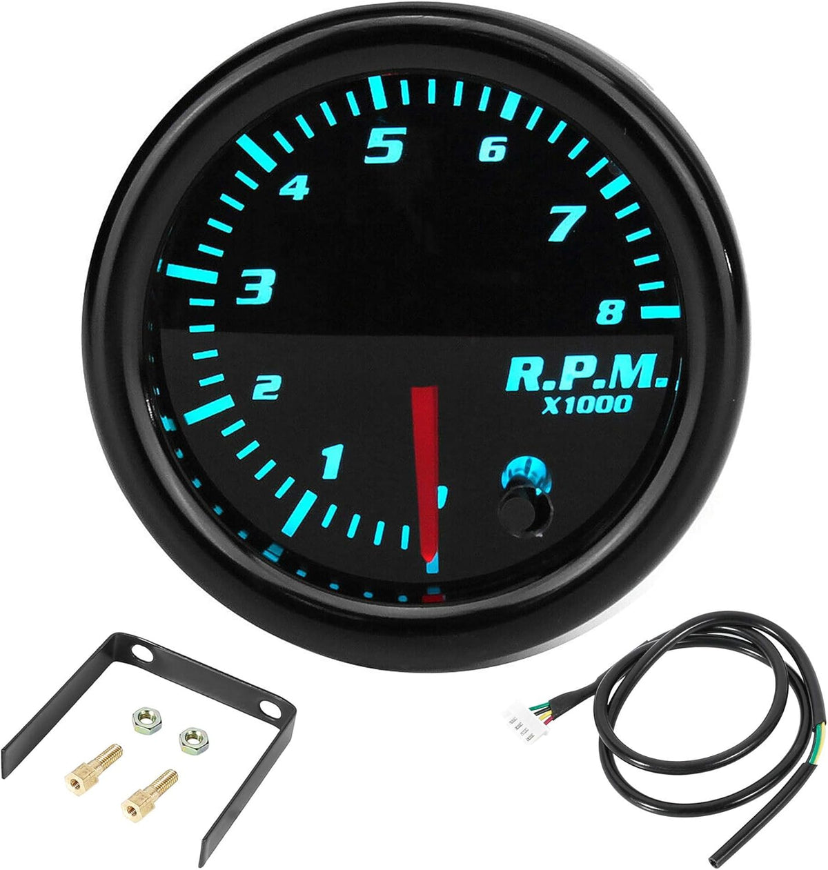 1 Set 52mm 7 Color LED Tachometer Gauge Black Dial K5635