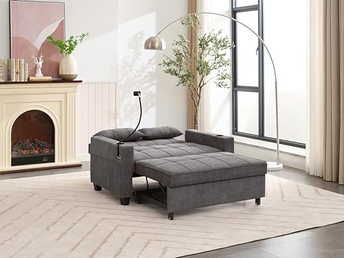 Green Convertible Sleeper Sofa Bed with USB Charging Cupholders D321559