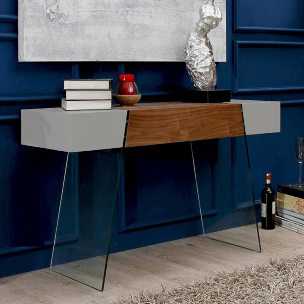 Walnut Veneer Gray Lacquer Console Table L9271