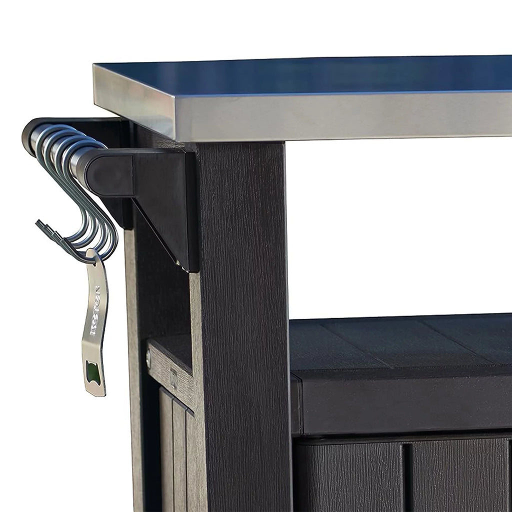 Brown Outdoor Kitchen Bar Rolling Cart with Storage Cabinet T493777