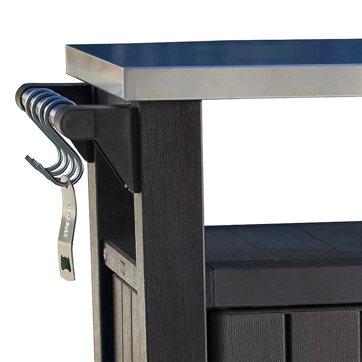 Brown Outdoor Kitchen Bar Rolling Cart with Storage Cabinet T493777