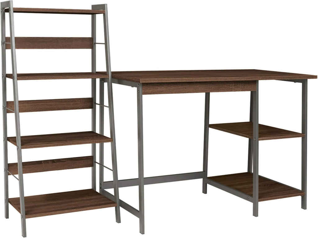 Modern Home Office Desk & 4-Shelf Bookcase Set Reclaimed Wood O836022