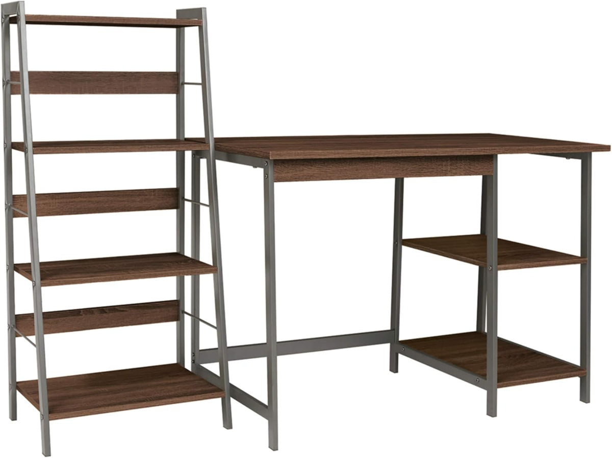 Modern Home Office Desk & 4-Shelf Bookcase Set Reclaimed Wood O836022
